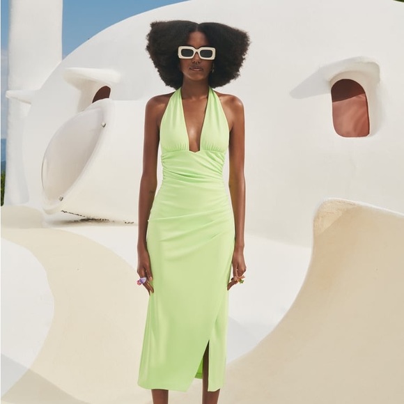 green emerald velvet dress ZARA' Floral Dress